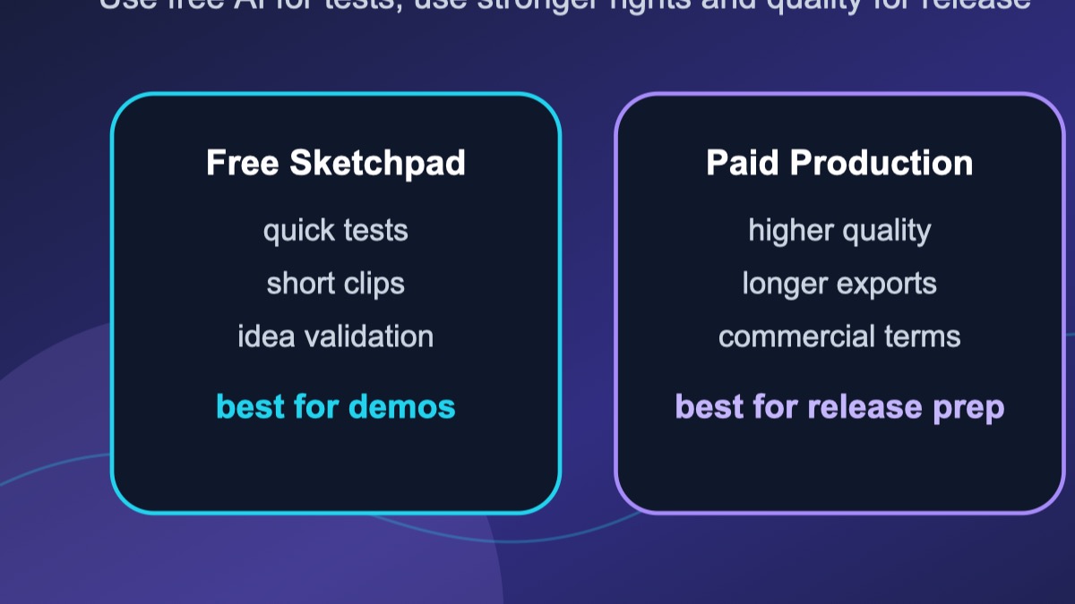 Comparison of free AI singing voice generator use cases: songwriting, demos, captions, and release planning